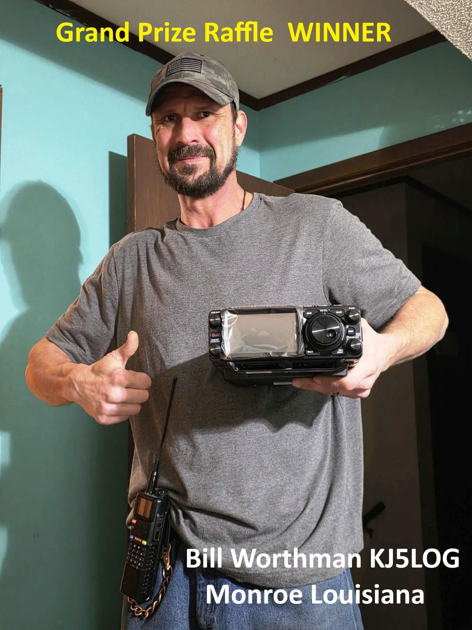 Bill Worthman, KJ5LOG, holding the Yaesu FTX-1 Optima transceiver